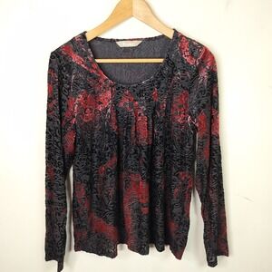 TanJay Top Red Black Velvet Burnout Dark‎ Romantic Whimsigoth